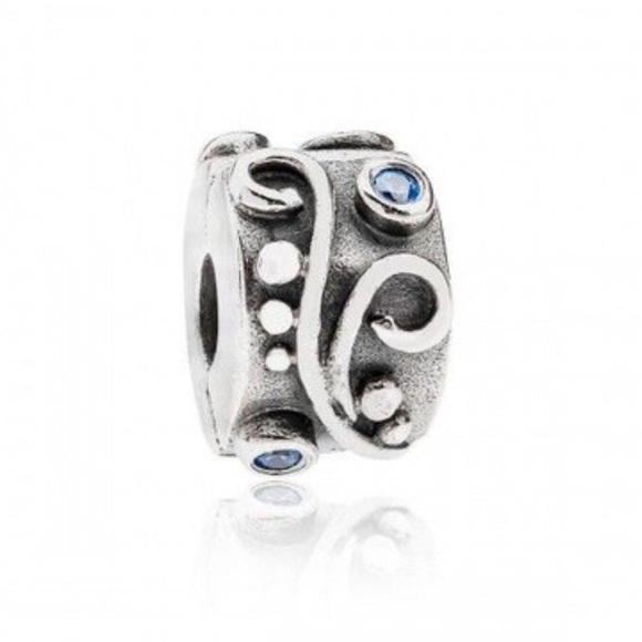 💛 Retired Sterling Silver Pandora Tendril Blue CZ Charm Clip - Picture 6 of 6